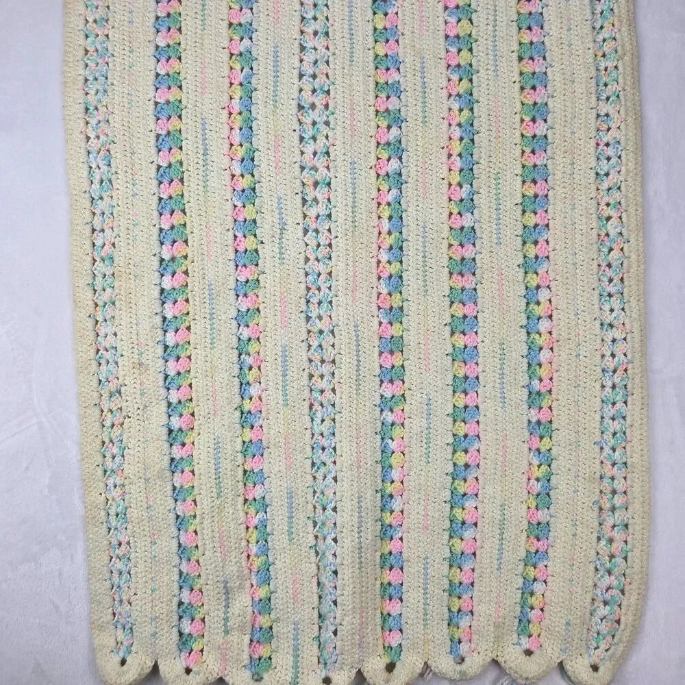 Vintage Handmade Crochet Afghan Blanket 45x25 Pastel Striped‎ Granny Pattern